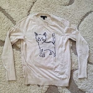 Cream Sweater with Cat Design